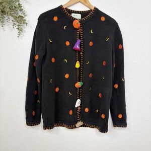 The Quacker Factory Vintage Halloween Cardigan Sweater - Pumpkins, Moons, Size S
